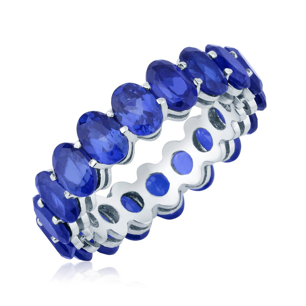 Blue Sapphire Sterling Silver Oval-Cut Eternity Band Ring