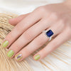 Blue Sapphire Sterling Silver Solitaire Emerald Cut Ring