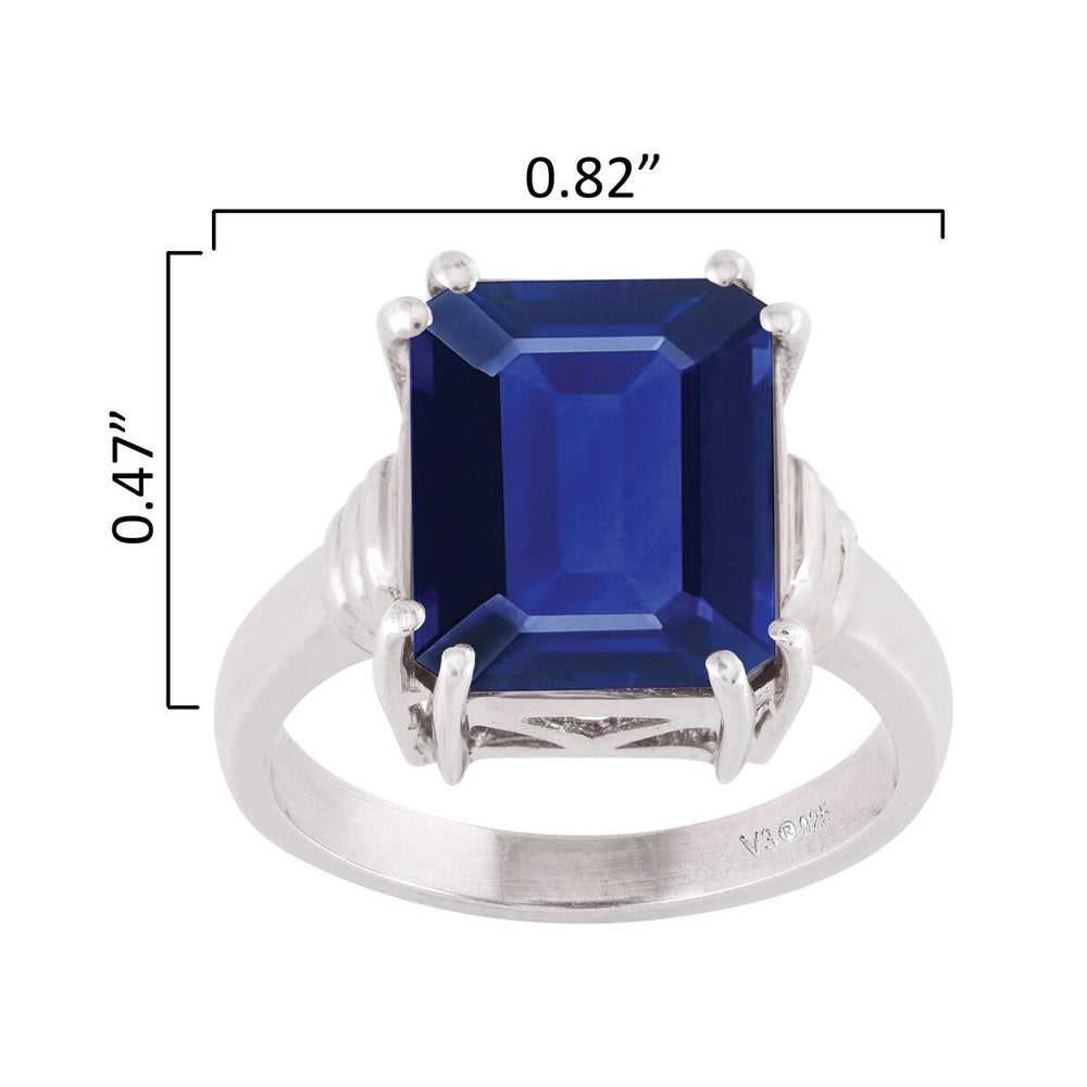 Blue Sapphire Sterling Silver Solitaire Emerald Cut Ring