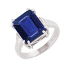 Blue Sapphire Sterling Silver Solitaire Emerald Cut Ring