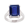 Blue Sapphire Sterling Silver Solitaire Emerald Cut Ring