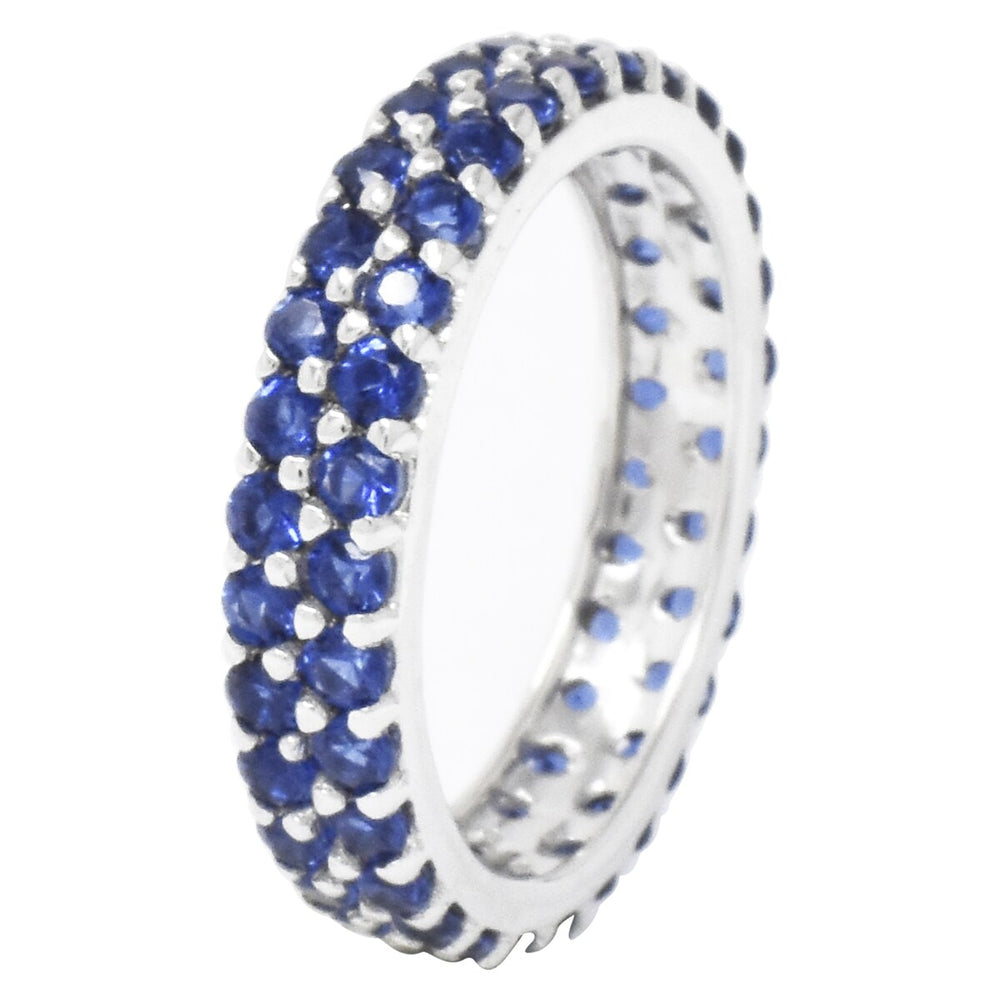 Blue Sapphire Sterling Silver Two Row Eternity Band Ring