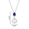 Blue Sapphire and 14mm Shell Pearl Sterling Silver Drop Pendant Necklace