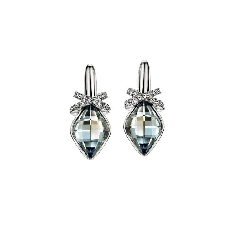 Blue Shade Swarovski Crystal Earrings With Crossover Pave Detail - Blue Shade