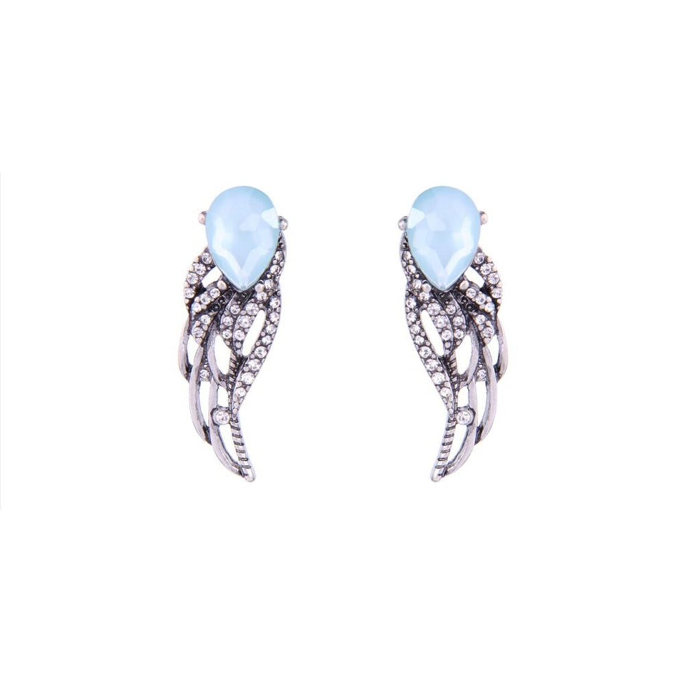 Blue Teardrop Pave Wing Stud Earrings