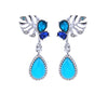 Blue Teardrop Silvertone Leaf Drop Earrings