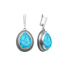 Blue Teardrop Silvertone Leverback Earrings