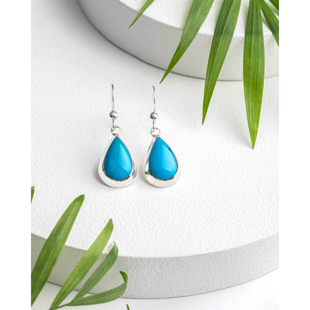 Blue Turquoise Sterling Silver Teardrop Earrings