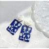 Blue White Rose Rectangular Earrings