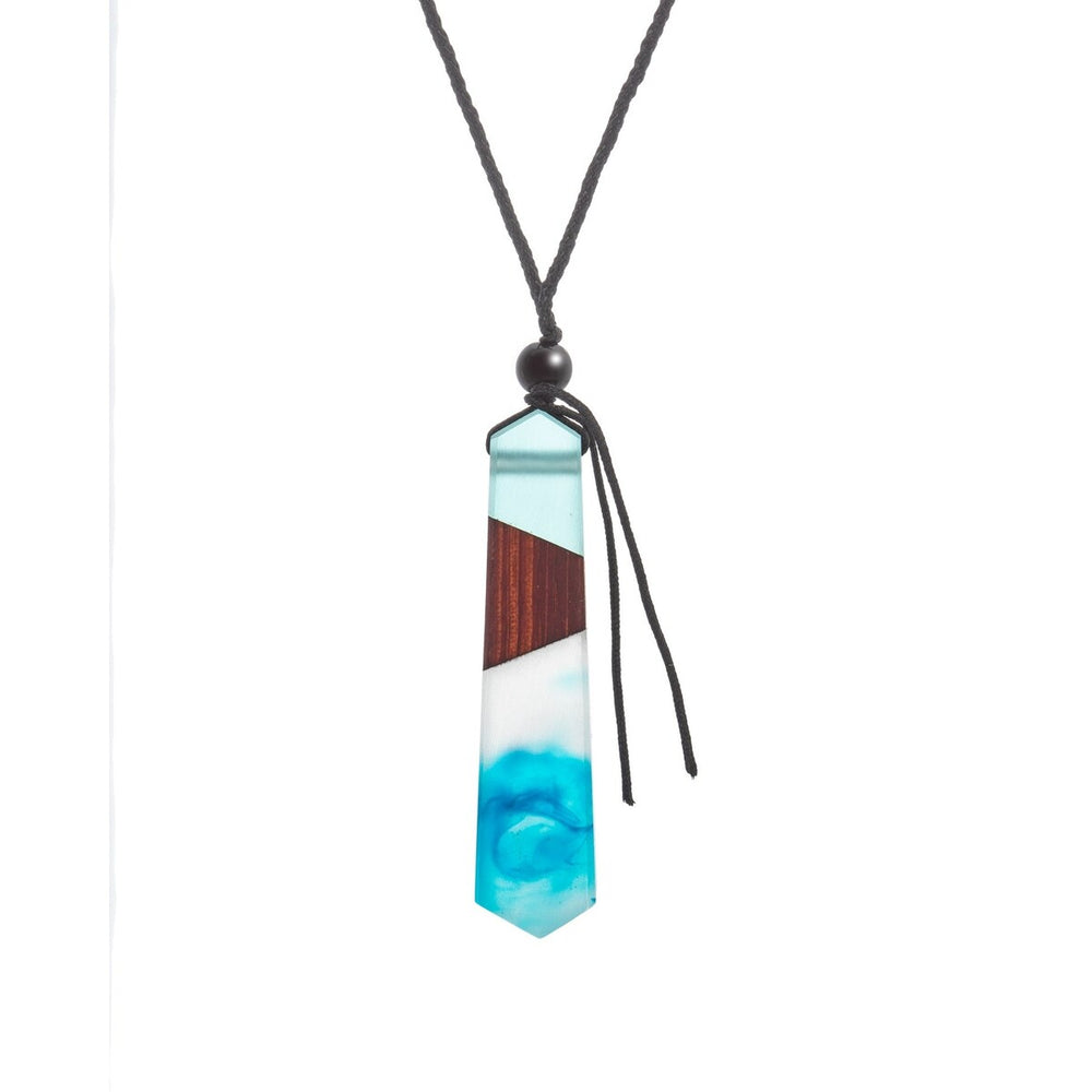 Blue Wooden Transparent Prism Pendant Necklace - White