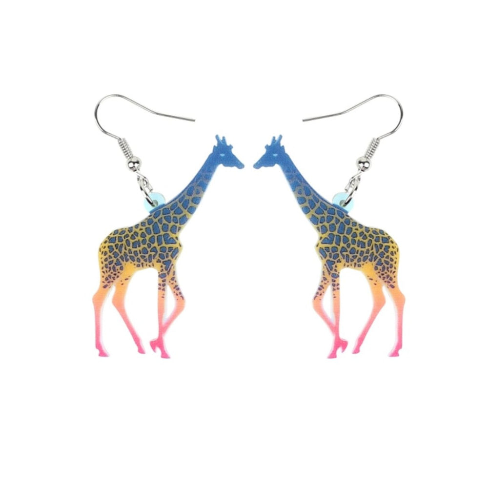 Blue Yellow Pink Ombre Giraffe Drop Earrings