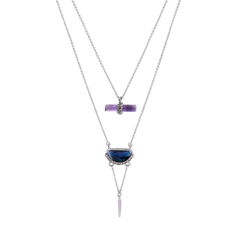 Blue & Purple Crystal Layered Necklace - White