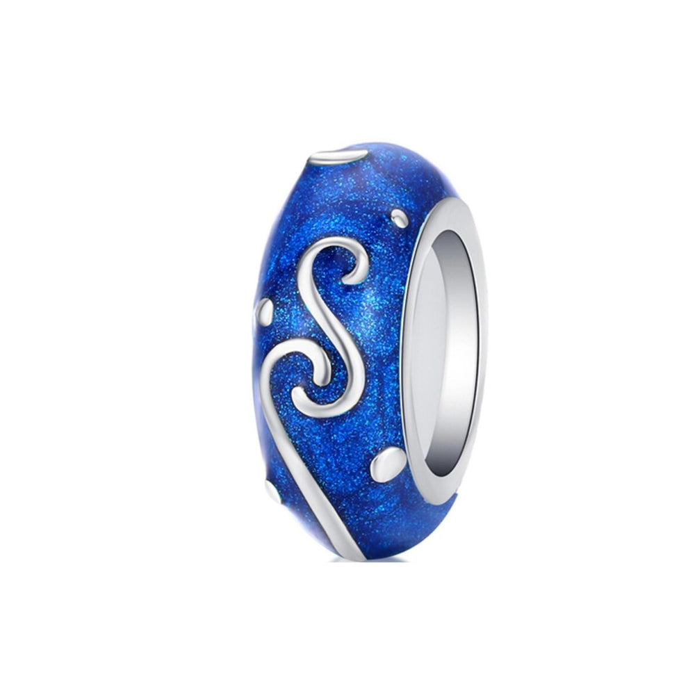 Blue & Sterling Silver Swirl Rondelle Charm