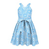 Blue & White Floral Print Bow-Belted Sleeveless Dress