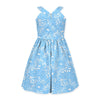 Blue & White Floral Print Bow-Belted Sleeveless Dress