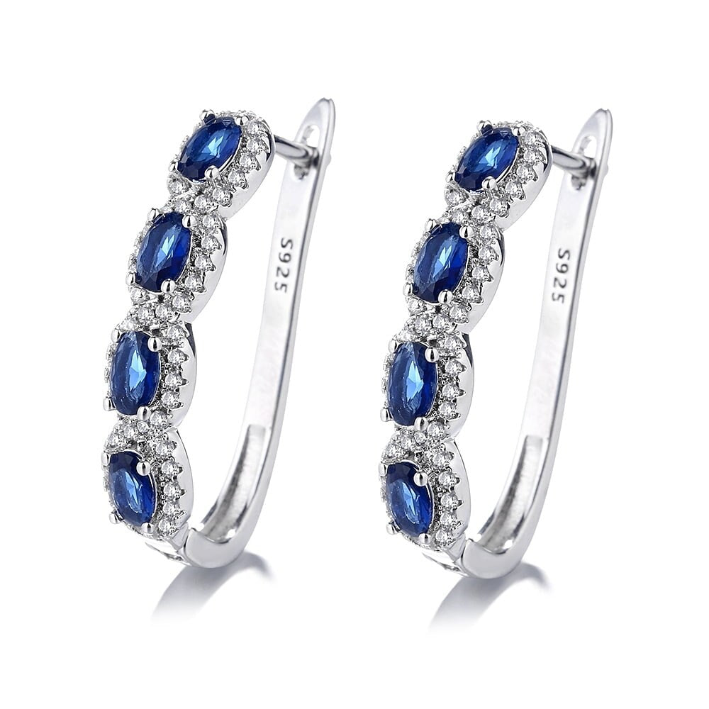 Blue & White Sapphire Halo Earrings in 14k White Gold