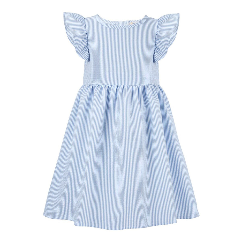 Blue & White Stripe Angel-Sleeve A-Line Dress