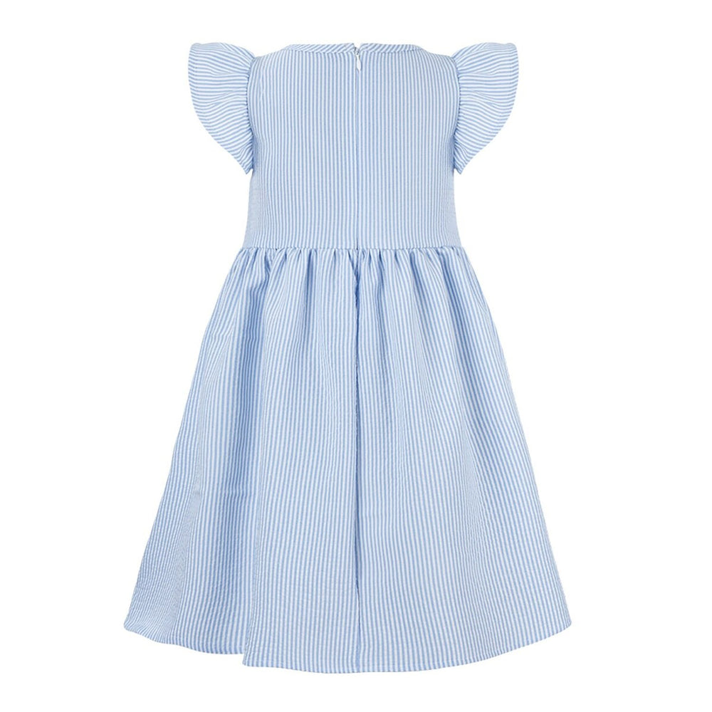 Blue & White Stripe Angel-Sleeve A-Line Dress