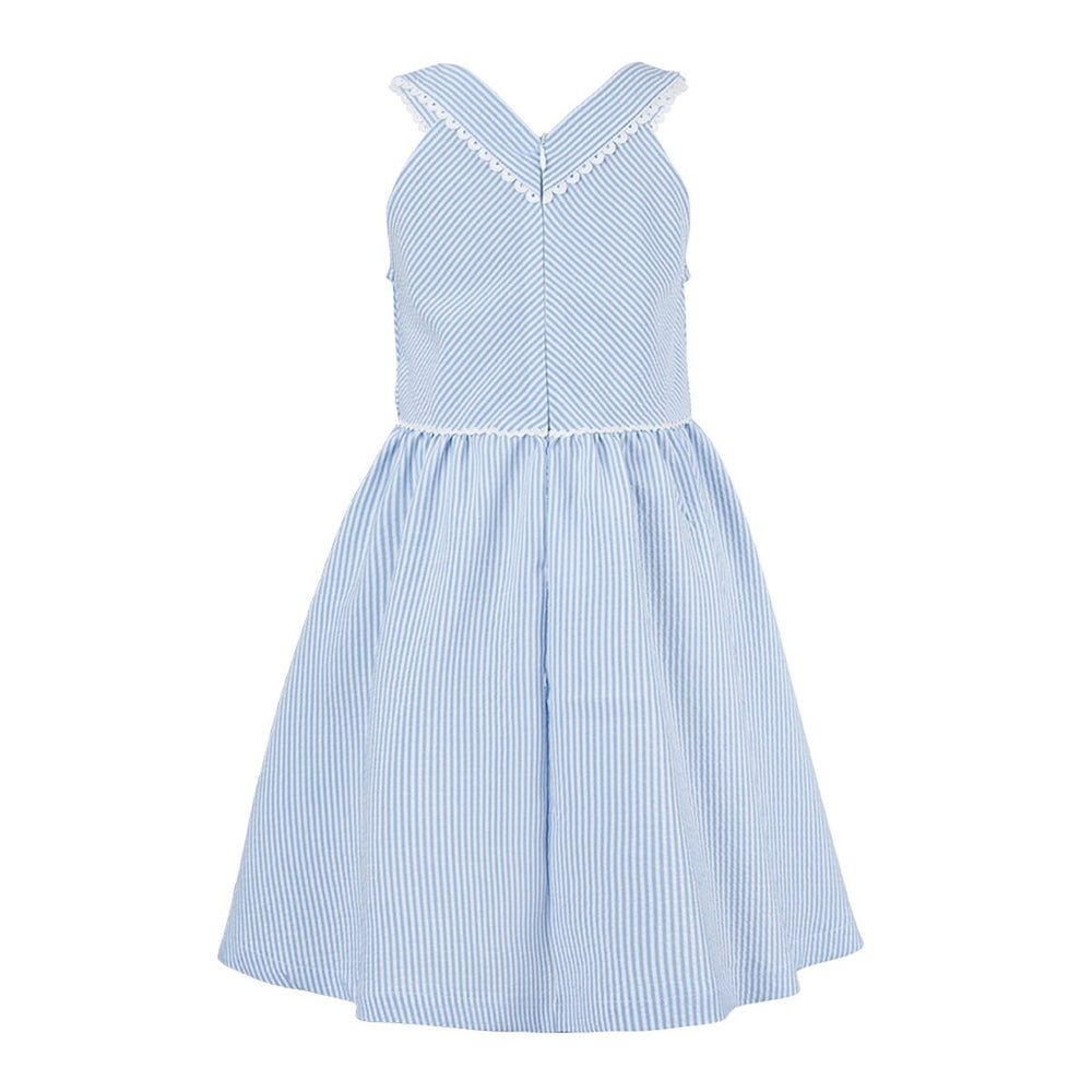 Blue & White Stripe Bow-Accent Sleeveless A-Line Dress