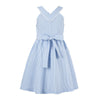 Blue & White Stripe Bow-Accent Sleeveless A-Line Dress