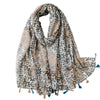 Blue and Beige Ornate Patterned Chiffon Scarf