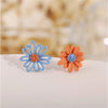 Blue and Orange Asymmetrical Flower Stud Earrings