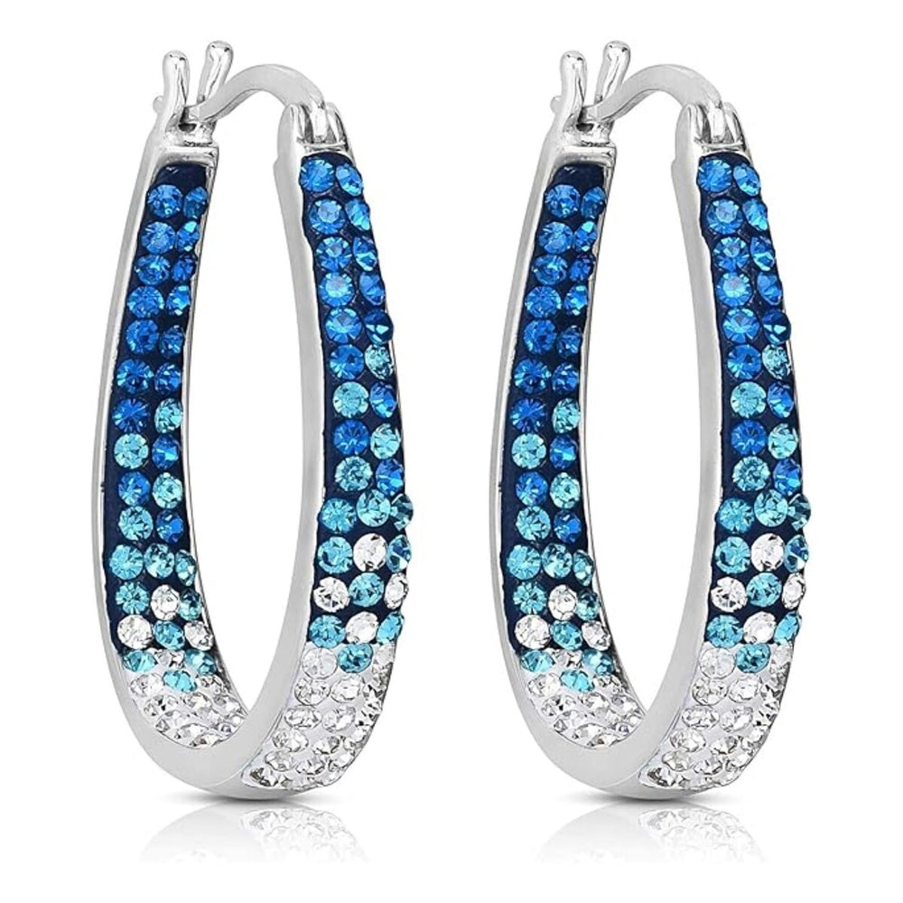 Blue and White Inside Out Crystal Hoop Earrings For Women - Blue and White