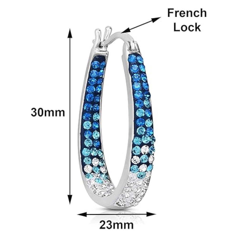 Blue and White Inside Out Crystal Hoop Earrings For Women - Blue and White