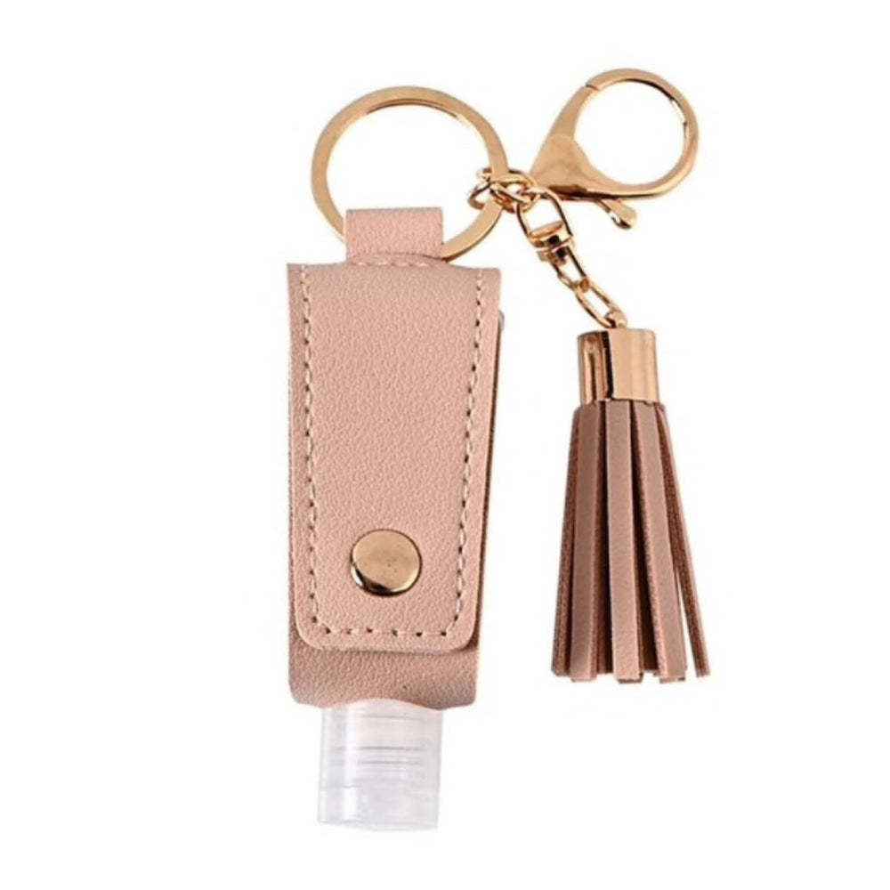 Blush Pink Goldtone Tassel Hand Sanitizer Keychain With Empty Bottle