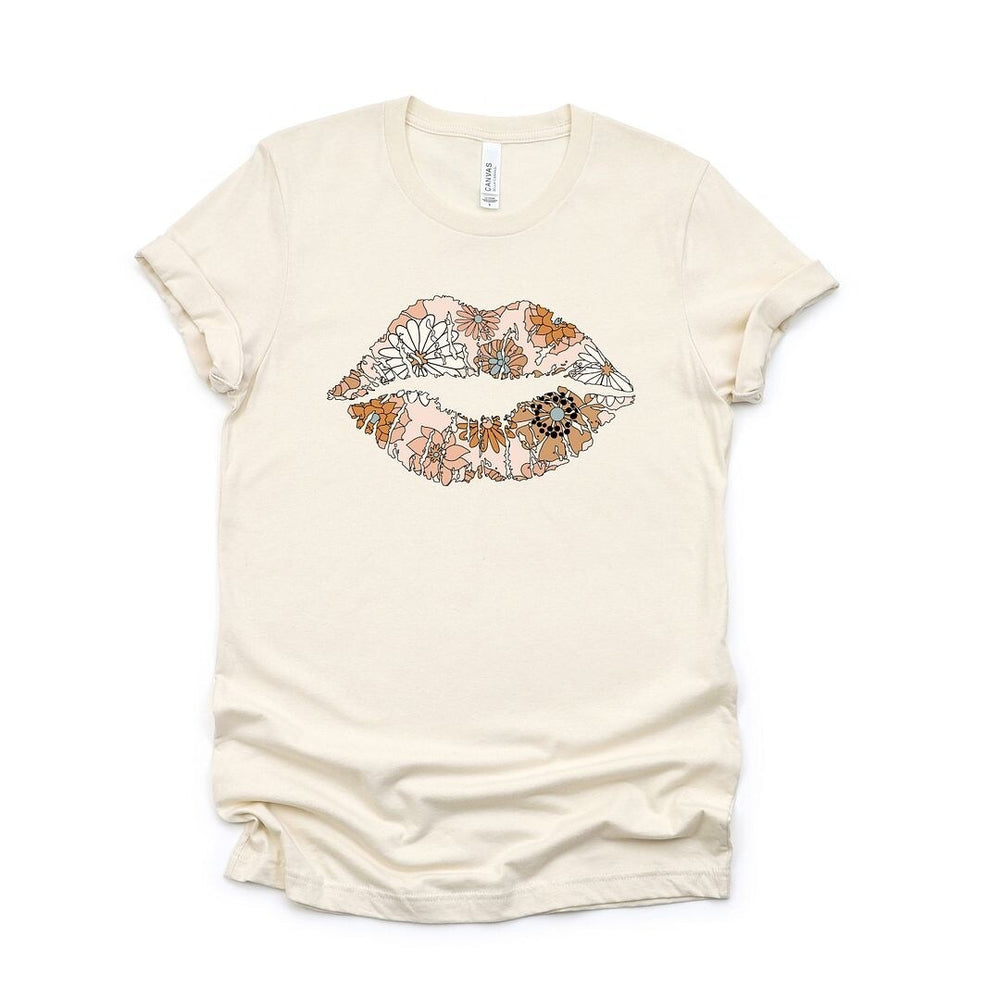 Boho Floral Lips Short Sleeve Crewnneck Tee