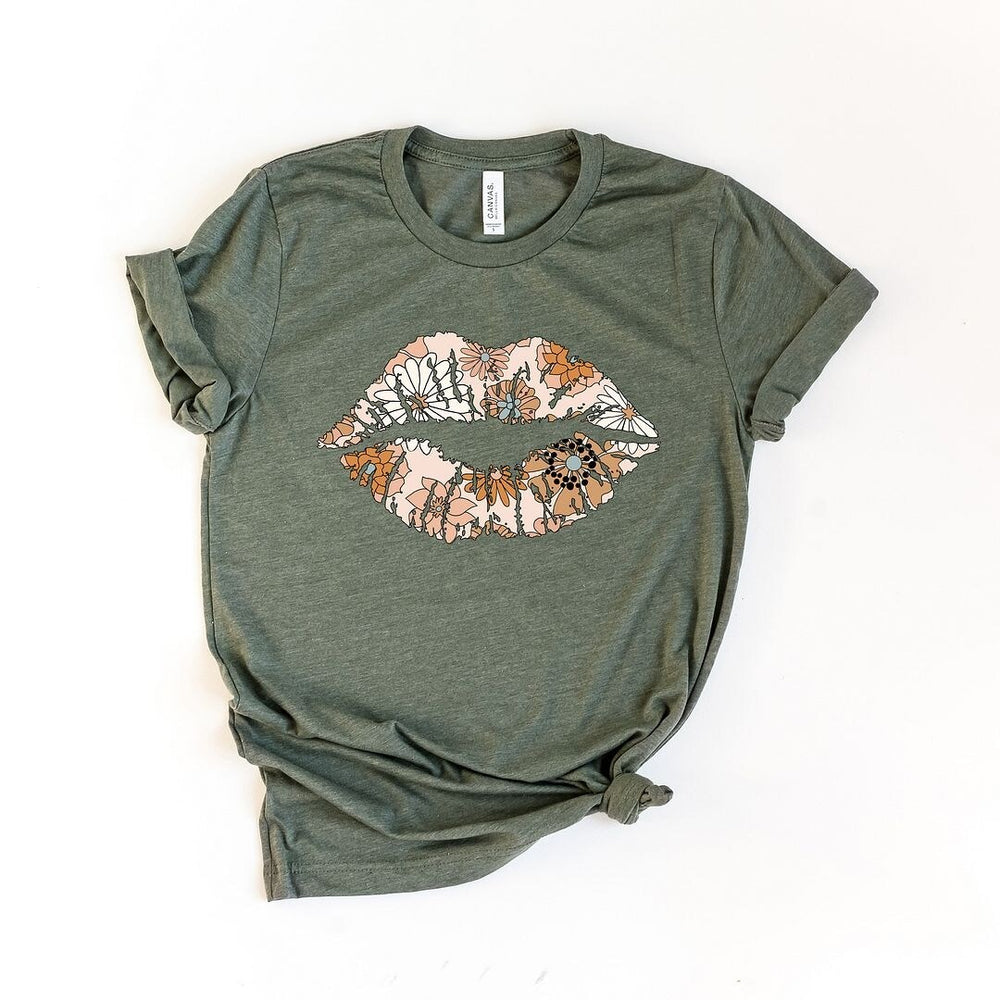 Boho Floral Lips Short Sleeve Crewnneck Tee