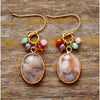 Botswana Agate & Goldtone Oval Cluster Drop Earrings