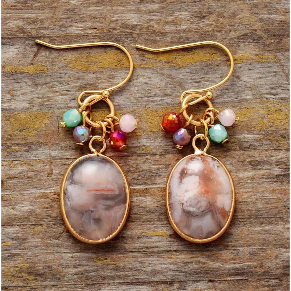 Botswana Agate & Goldtone Oval Cluster Drop Earrings