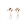 Brass Bee Pearl Teardrop Earrings