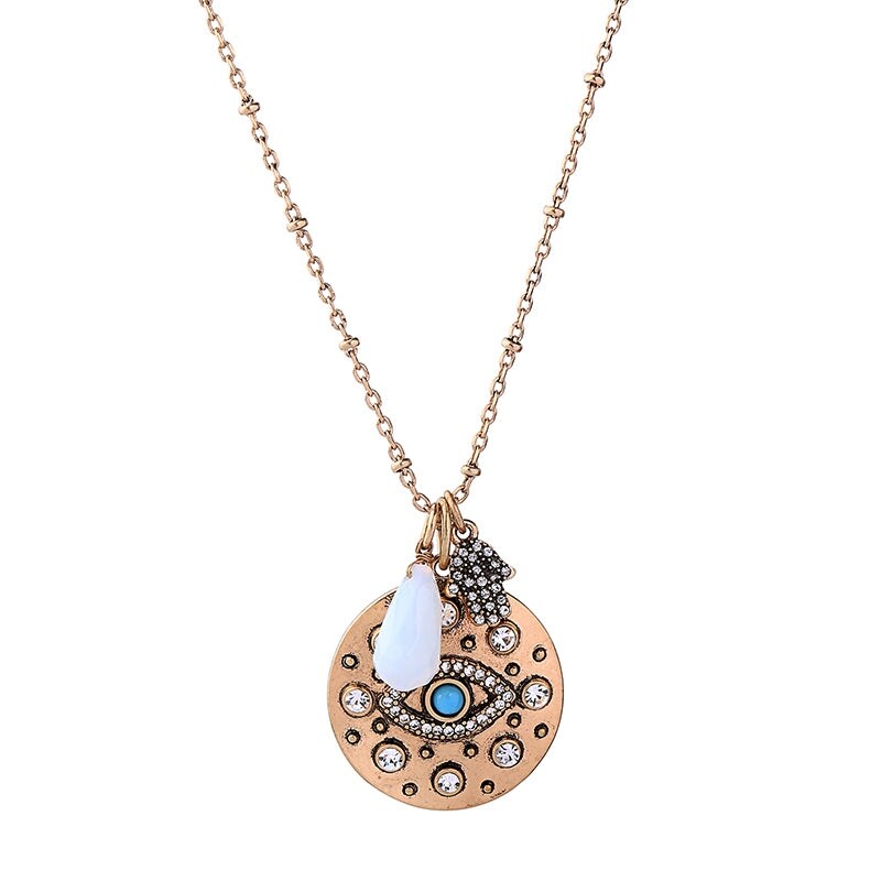 Brass Blue Evil Eye Pendant Necklace - White