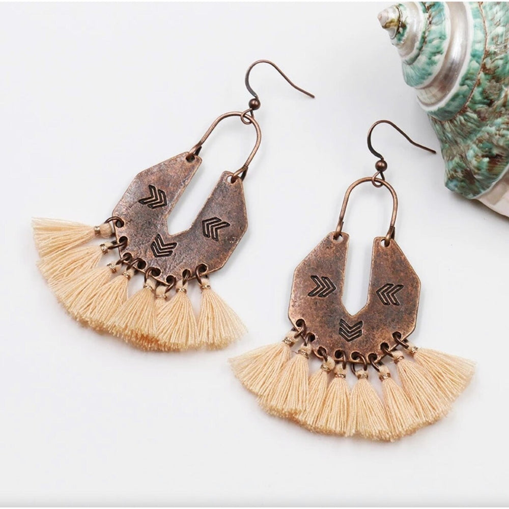 Brass Boho Tasseled Statement Drop Earrings