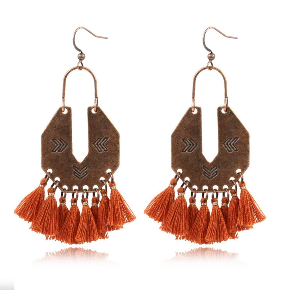 Brass Boho Tasseled Statement Drop Earrings