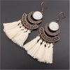 Brass Cream Tasseled Bohemian Drop Earrings