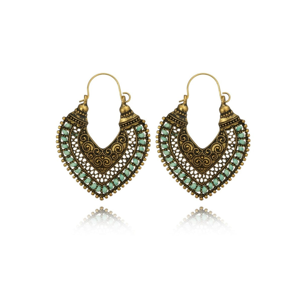 Brass Green Beaded Boho Earrings