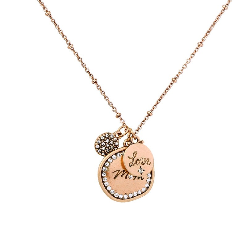 Brass Love Mom Circular Charm Necklace - White