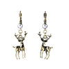 Brass Reindeer Drop Earrings With Imitation Pearl