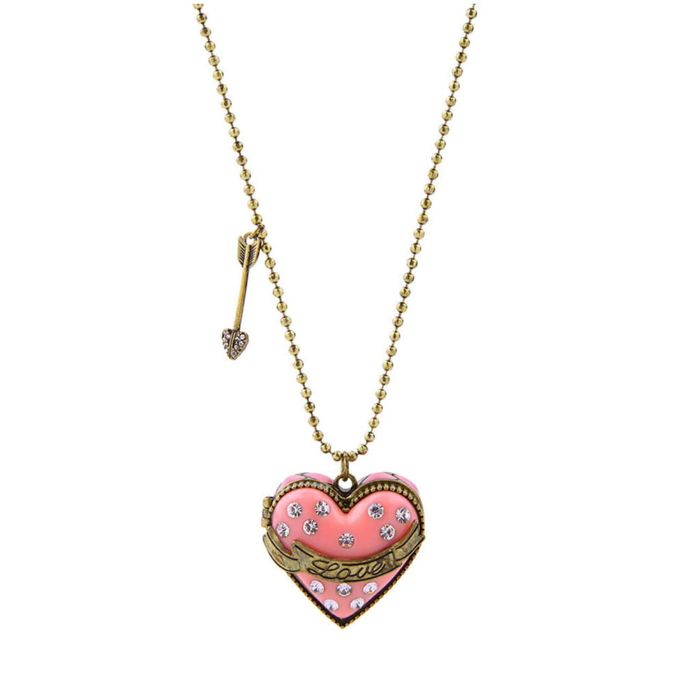 Brass Toned Pink Locket Necklace - White