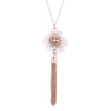 Brass White Tasseled Flower Pendant Necklace