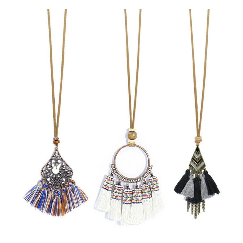 Brass tassel necklace set of 3 - white