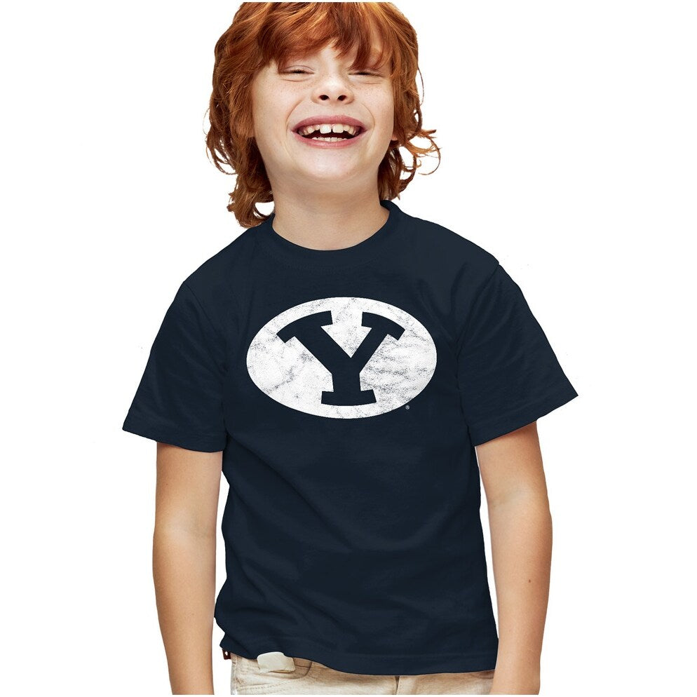 Brigham Young University Distressed Primary Logo Kids T Shirt for Youth Boys and Girls