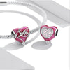 Bright Pink Sterling Silver & CZ Pave LOVE Heart Bracelet Charm