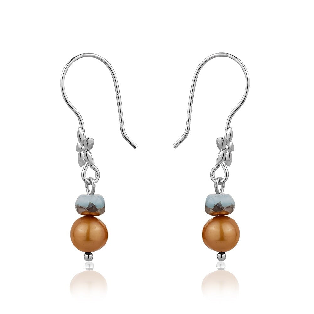 Bronze Cultured Pearl Crystal Drop Earrings