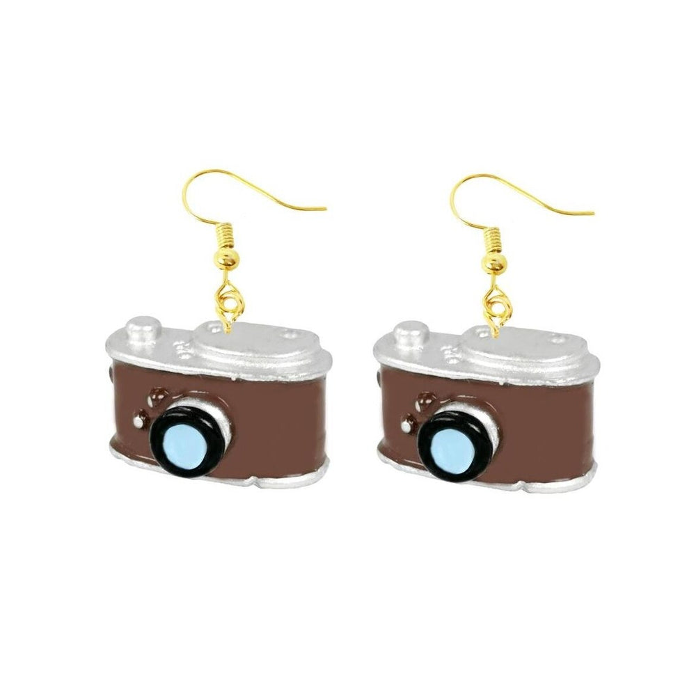 Brown Camera Drop Earrings