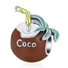 Brown Enamel & Sterling Silver Coconut Drink Charm