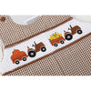 Brown Gingham Pumpkin and Corn Tractor Smocked Overalls